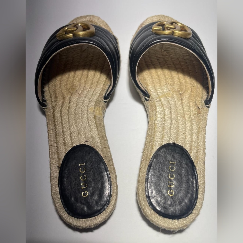 GUCCI GG Women's Matelasse Leather Espadrille Slide Sandal Black Size 37/7 - Picture 3 of 10